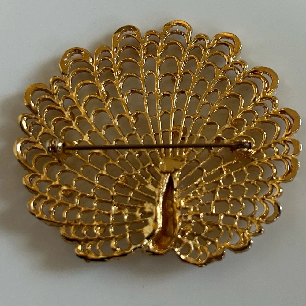 Vintage Gold Tone Metal Peacock Brooch - Picture 2 of 2